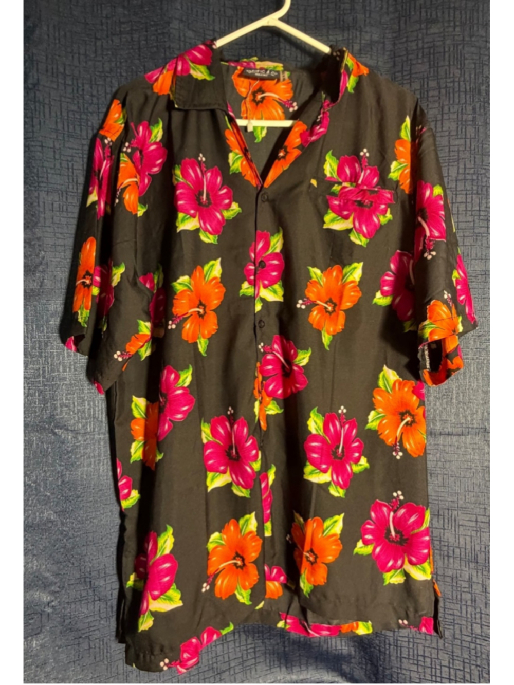 Men's Pacific & Co Black Orange Pink Floral Casual Button Down Shirt M Hawaiian